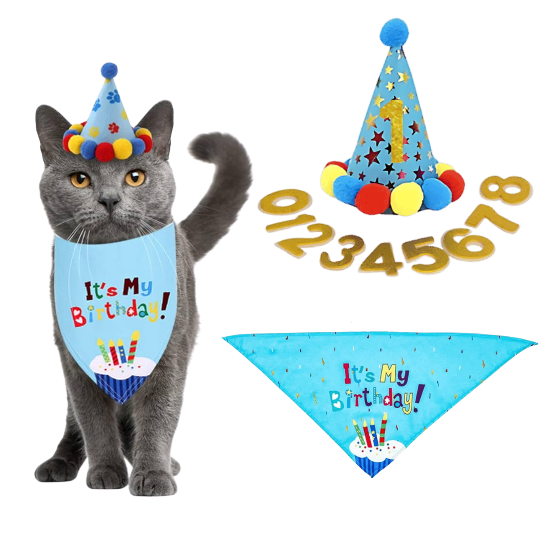 Kit de Bandana de Cumpleaños para Gato Kit de Bandana de Cumpleaños para Gato