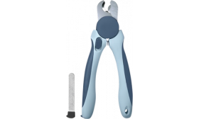 Cortaúñas para gatos con mangos antideslizantes grises, hoja de acero inoxidable afilada y lima integrada.